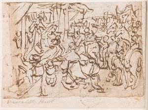 Página de un cuaderno de bocetos; Adoración de los Magos; San Cristóbal y el Niño Jesús de Jan van der Straet, called Stradanus