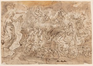 Página de un cuaderno de bocetos; Apolo y Aurora de Jan van der Straet, called Stradanus