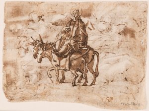 Página de un cuaderno de bocetos; Huida a Egipto; Crucifixión
