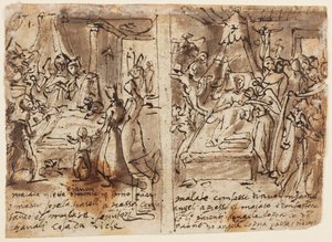 Página de un cuaderno de bocetos; El piadoso moribundo de Jan van der Straet, called Stradanus