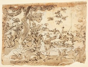 Recto: Caza de aves con halcones; Verso: Luneta decorada con animales, capricornio y follaje de Jan van der Straet, called Stradanus