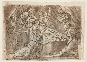 Recto: Lamentación sobre el Cristo muerto; Verso: Zeuxis pintando a Helena de Troya de Jan van der Straet, called Stradanus
