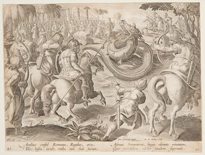 El Cónsul Romano Atílio Régulo Luchando contra una Serpiente Africana Gigante, lámina 25 de la serie Venationes Ferarum