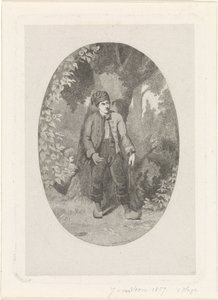 hombre, por, un, árbol, en, un, bosque de Jan van der Veen (prentmaker)