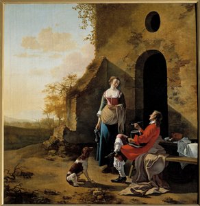 Conversación galante a la entrada de una posada Pintura de Jan Van der Meer (1630-1692) de Jan van der the Elder Meer