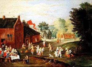 Campesinos festejando en un pueblo de Jan van the Elder Kessel