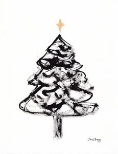 Árbol de Navidad con tinta sumi y cruz dorada, c.2021 (tinta sumi y acuarela sobre papel)