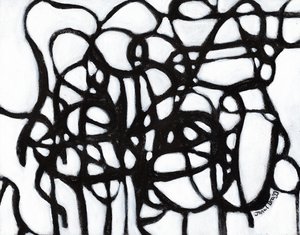 Composición en armonía con líneas negras, c.2020 (carboncillo y gesso sobre papel) de Janel Bragg