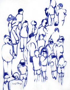 Crowd in Blue, c. 2024 (técnica mixta sobre papel) de Janel Bragg