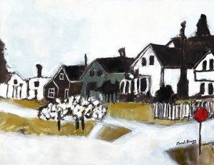 Houses on 7th Street, c.2020 (acuarela, caseína y carboncillo sobre papel)