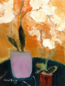 Orquídeas sobre mesa verde, c.2021 (acuarela sobre papel) de Janel Bragg