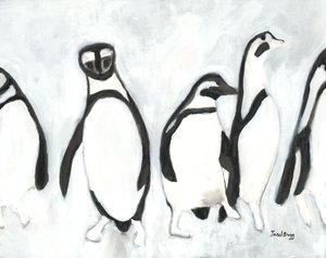 Penguins at Woodland Park Zoo, c.2021 (tinta sumi y gesso sobre papel) de Janel Bragg