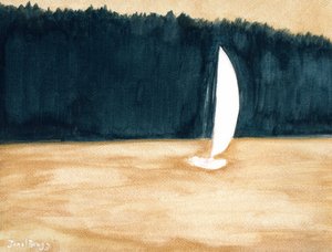 Velero en el canal Guemes, c.2024 (acuarela sobre papel)