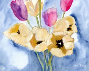 Tulipanes en la mesa de comedor de mamá, c.2016 (caseína y acuarela sobre papel) de Janel Bragg