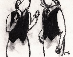 Camareras del Café Sabarsky c. 2024 (carboncillo sobre papel) de Janel Bragg