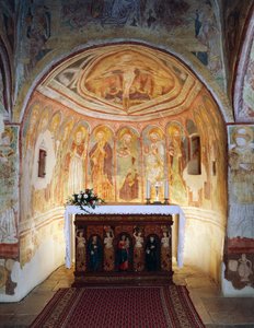 Iglesia fortificada de Hrastovlje, Iglesia de la Trinidad, Apóstoles (1490), detalle de frescos de Janez Iz Kastva, Eslovenia de Janez Kastav