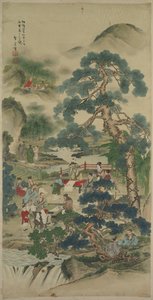 Sabios chinos en un jardín de Japan, Meiji period