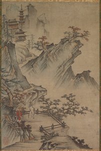 Literato chino viendo un valle de Japan, Muromachi period