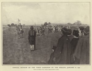 Revisión anual de la guarnición de Tokio por el Mikado, 8 de enero de 1904 de Japanese Photographer