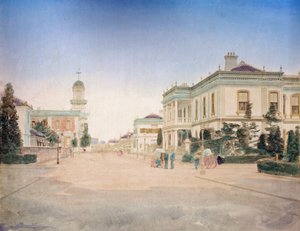 Vista de la calle principal de la ciudad de Yokohama, c.1890 (foto coloreada a mano)
