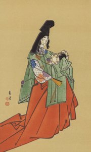 Un Shirabyoshi, en la época del gobierno Kamakura (cromolito) de Japanese School