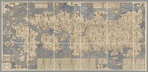 Un gran mapa a color de Japón, dibujado por Ishigawa Nagara