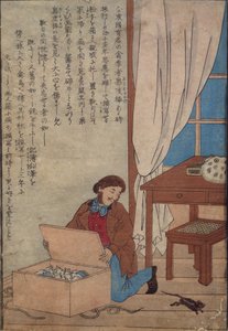 Audubon Abriendo su Caja de Acuarelas Destruidas por Ratas de Noruega, c.1872-77 de Japanese School