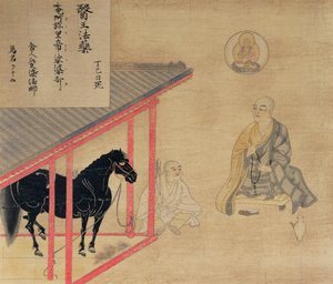 El cuidado de un caballo, copia de una ilustración de un makemono veterinario del siglo XIII, de la revista 