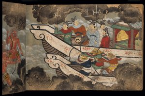 Soldados chinos en barcos, ilustración del 