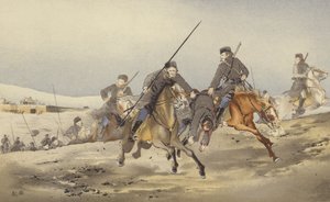 Cosacos huyendo con un herido (cromolito) de Japanese School
