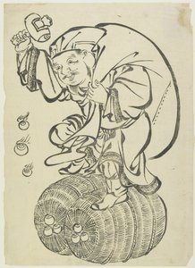 Dios Daikoku bailando sobre fardos de arroz, mediados a finales del siglo XVIII de Japanese School