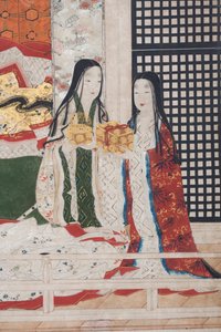 Detalle de Primavera en el Palacio, biombo de seis paneles de El Cuento de Genji, c.1650