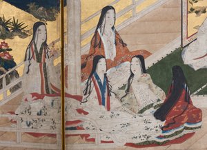 Detalle de Primavera en el Palacio, biombo de seis paneles de El Cuento de Genji, c.1650 de Japanese School