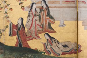Detalle de Primavera en el Palacio, biombo de seis paneles de El Cuento de Genji, c.1650 de Japanese School