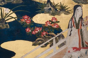 Detalle de Primavera en el Palacio, biombo de seis paneles de El Cuento de Genji, c.1650 de Japanese School