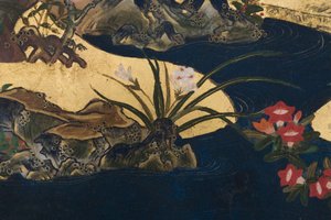 Detalle de Primavera en el Palacio, biombo de seis paneles de El Cuento de Genji, c.1650 de Japanese School