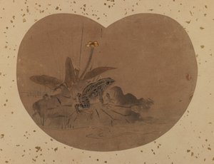 Pintura de abanico de una rana (verso) de Japanese School