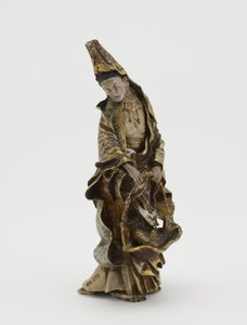 Figura de Kannon sosteniendo un pez en una cesta, era Meiji de Japanese School