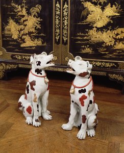 Par de perros sentados de Imari (porcelana de pasta dura) de Japanese School