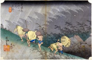 Paisaje bajo la lluvia. Estampa japonesa. Siglo XIX