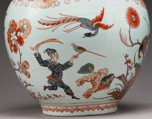 Gran jarrón de botella, decorado en Holanda en el estilo Imari, Ko-Imari, finales del siglo XVII (detalle) de Japanese School