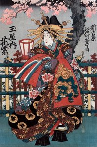Panel izquierdo de un tríptico de cortesanas japonesas de Japanese School