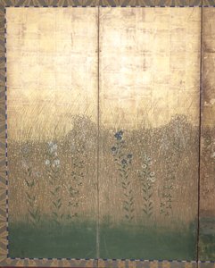 Moon In Musashi Plain (color y oro sobre papel) de Japanese School