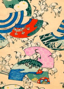 Abanicos Multicolores con Grullas de Japanese School