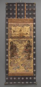 Pintura mural: Descenso de veinticinco bodhisattvas (detalle) de Japanese School