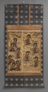 Pintura mural: Descenso de veinticinco bodhisattvas (asistentes de la tríada Amitabha), siglo XVIII de Japanese School