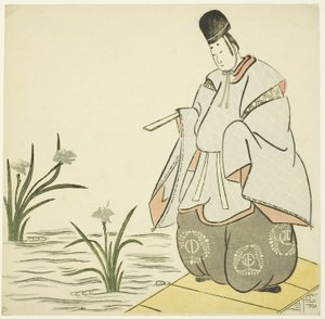 Narihira en el puente de Yatsuhashi
