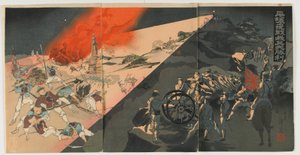 Batalla nocturna en Pingyang, era Meiji, 1894 de Japanese School