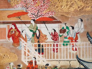 Osakazu Byobu - Biombo japonés de ocho paneles (pintura) de Japanese School