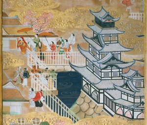 Osakazu Byobu - Biombo japonés de ocho paneles (pintura) de Japanese School